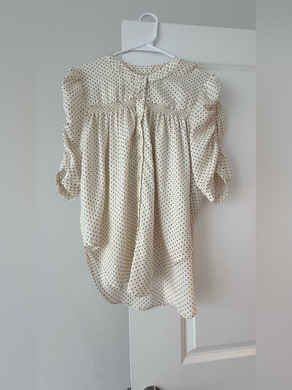 bishop + young Cream Polka Dot Smocked Yoke Blouse